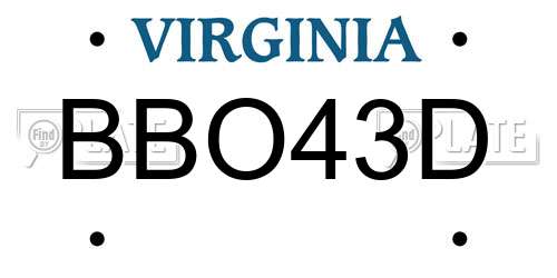 BBO43D Virginia License Plate