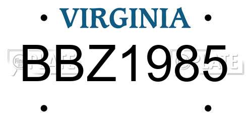 BBZ1985 Virginia License Plate