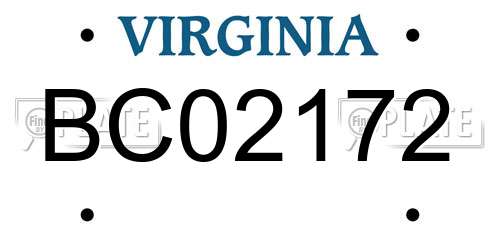 BC02172 Virginia License Plate