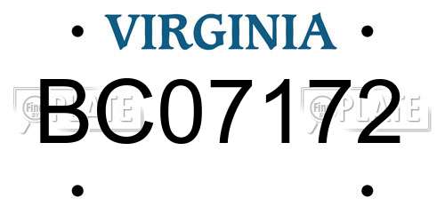 BC07172 Virginia License Plate