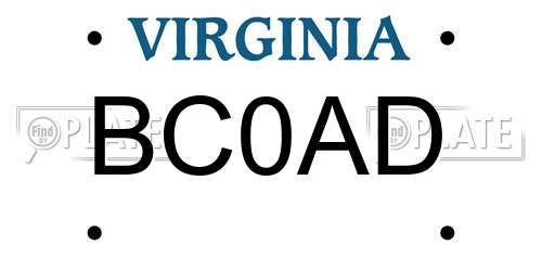 BC0AD Virginia License Plate