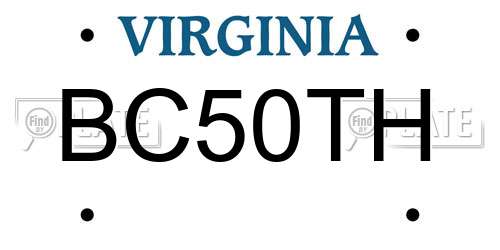 BC50TH Virginia License Plate