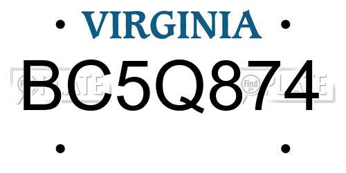 BC5Q874 Virginia License Plate