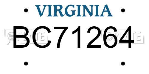BC71264 Virginia License Plate