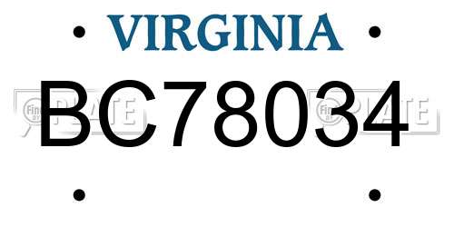 BC78034 Virginia License Plate