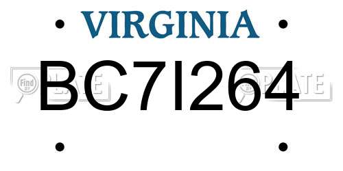 BC7I264 Virginia License Plate