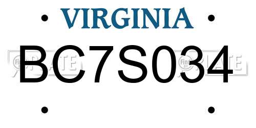 BC7S034 Virginia License Plate