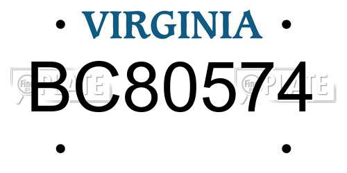 BC80574 Virginia License Plate