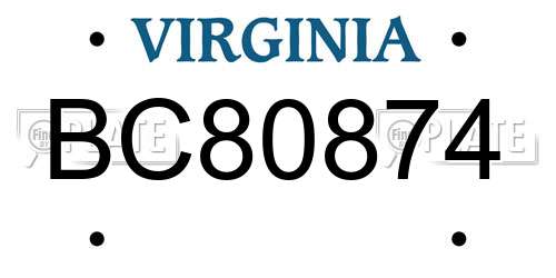 BC80874 Virginia License Plate