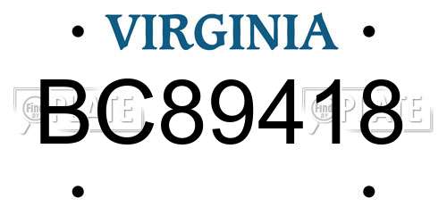 BC89418 Virginia License Plate