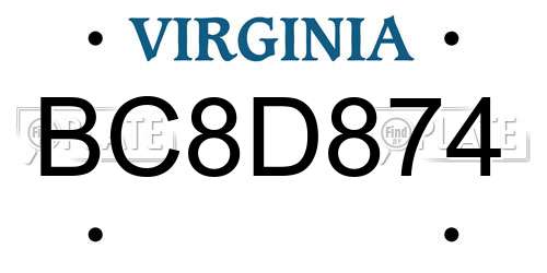 BC8D874 Virginia License Plate