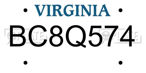 BC8Q574 Virginia License Plate