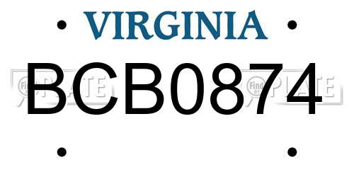 BCB0874 Virginia License Plate