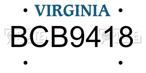 BCB9418 Virginia License Plate