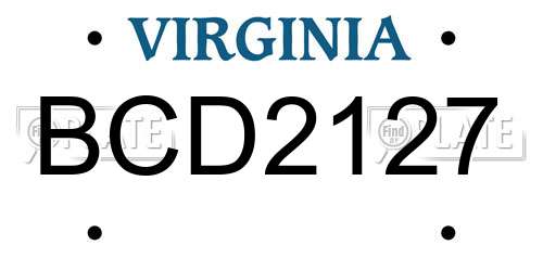 BCD2127 Virginia License Plate