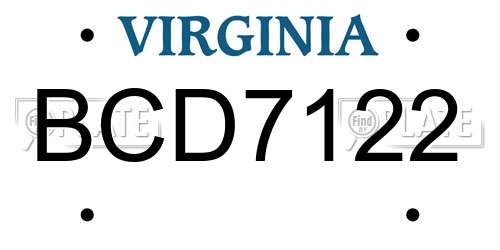 BCD7122 Virginia License Plate