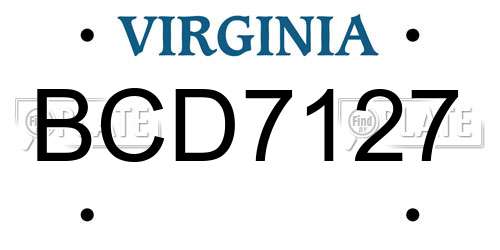 BCD7127 Virginia License Plate