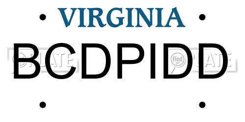 BCDPIDD Virginia License Plate