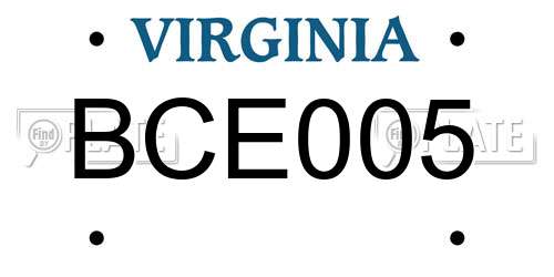 BCE005 Virginia License Plate