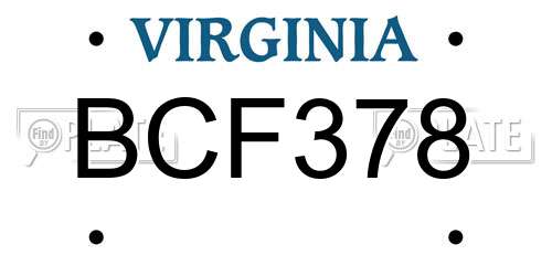 BCF378 Virginia License Plate