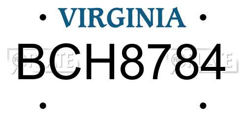 BCH8784 Virginia License Plate