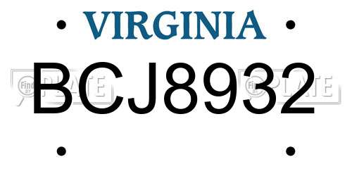 BCJ8932 Virginia License Plate