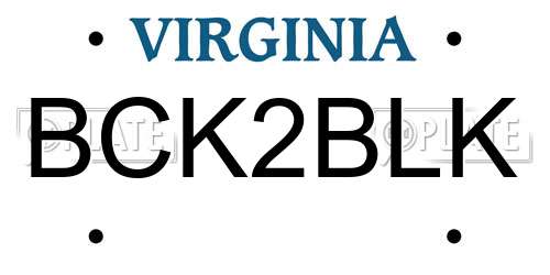 BCK2BLK Virginia License Plate