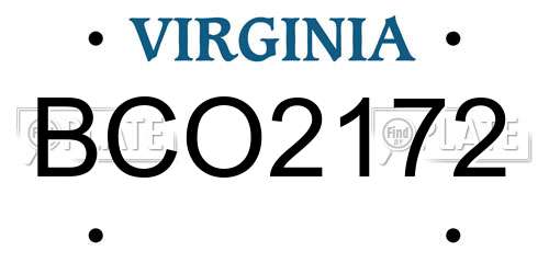 BCO2172 Virginia License Plate
