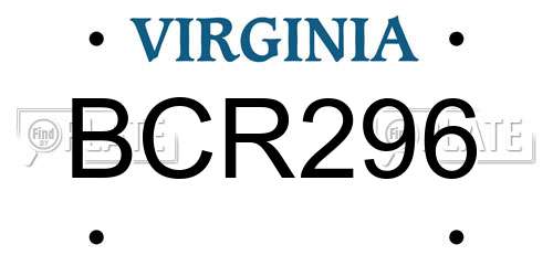 BCR296 Virginia License Plate