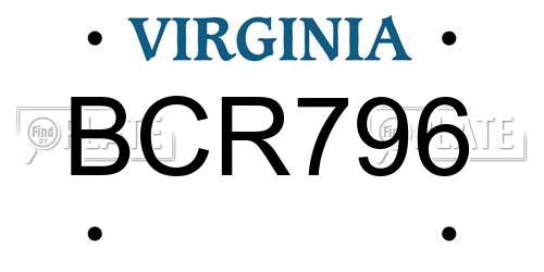 BCR796 Virginia License Plate