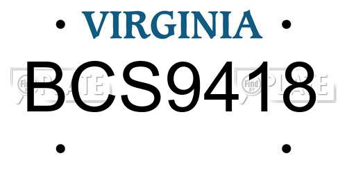 BCS9418 Virginia License Plate
