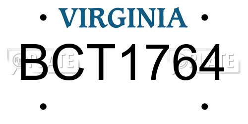 BCT1764 Virginia License Plate
