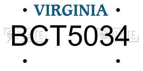 BCT5034 Virginia License Plate