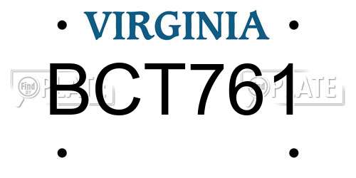 BCT761 Virginia License Plate