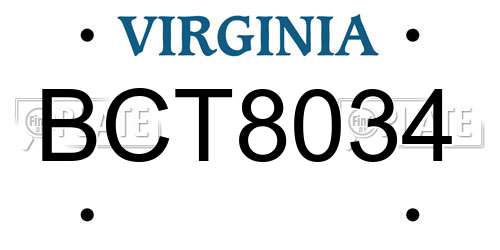 BCT8034 Virginia License Plate