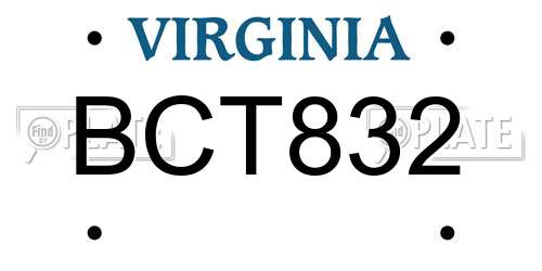 BCT832 Virginia License Plate