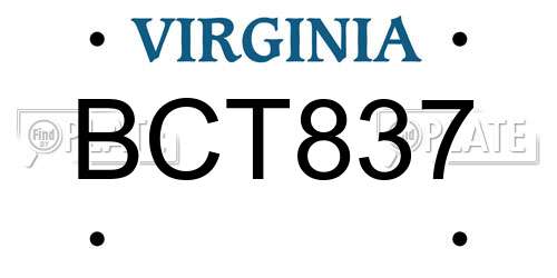BCT837 Virginia License Plate
