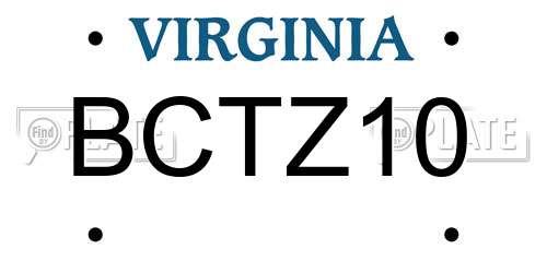 BCTZ10 Virginia License Plate