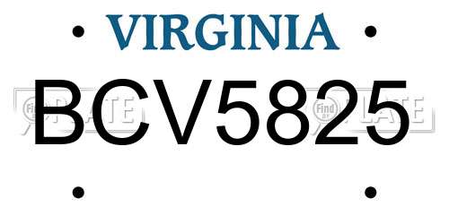 BCV5825 Virginia License Plate