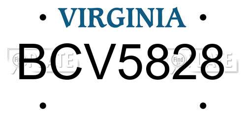 BCV5828 Virginia License Plate