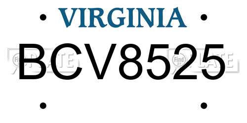 BCV8525 Virginia License Plate