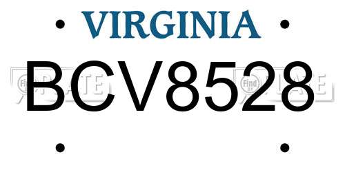 BCV8528 Virginia License Plate