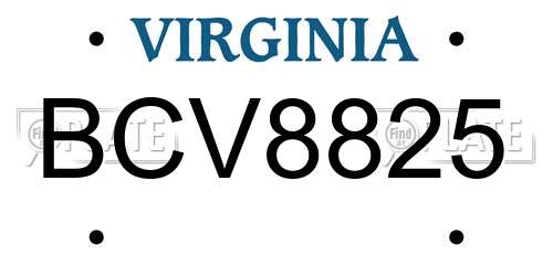 BCV8825 Virginia License Plate