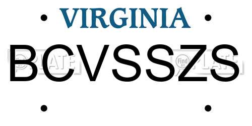 BCVSSZS Virginia License Plate