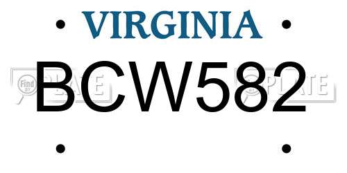 BCW582 Virginia License Plate