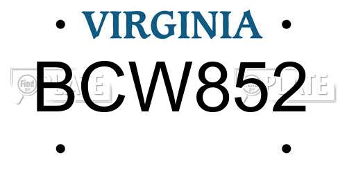 BCW852 Virginia License Plate