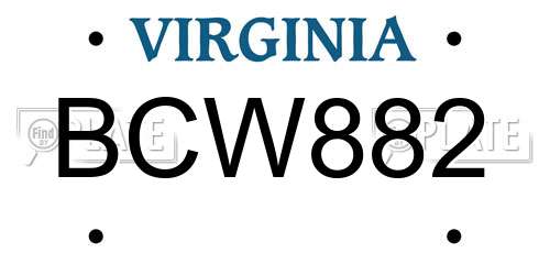 BCW882 Virginia License Plate