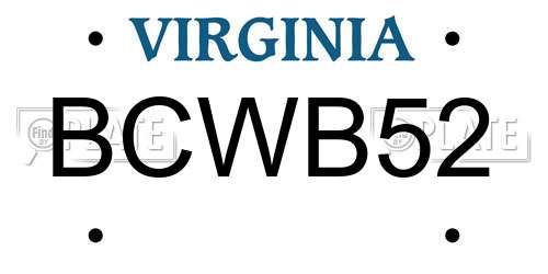BCWB52 Virginia License Plate