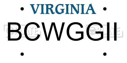 BCWGGII Virginia License Plate