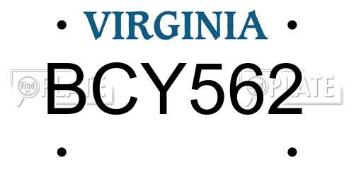 BCY562 Virginia License Plate